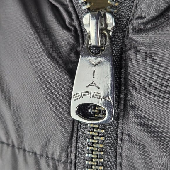 Via Spiga Size Small Black Quilted Puffer Coat Removable Fur Collar Stretch Belt - Picture 5 of 16